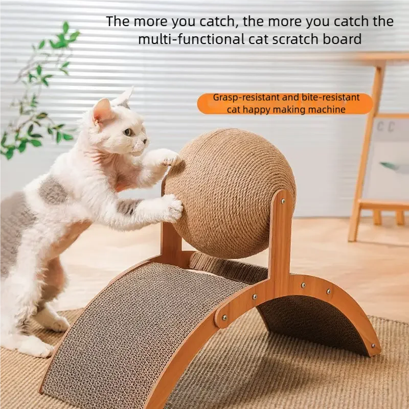 Karoly Matty™ 2-in-1 Eco-Friendly Spinning Sisal Orb - Premium Solid Wood Cat Scratcher & Interactive Grinding Toy